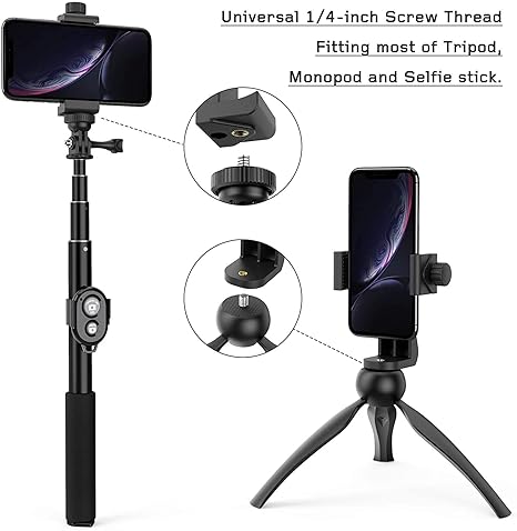 TECHONTO 360° Rotating Cell Phone Holder Adjustable Clamp Tripod Mount Adapter for Smartphones
